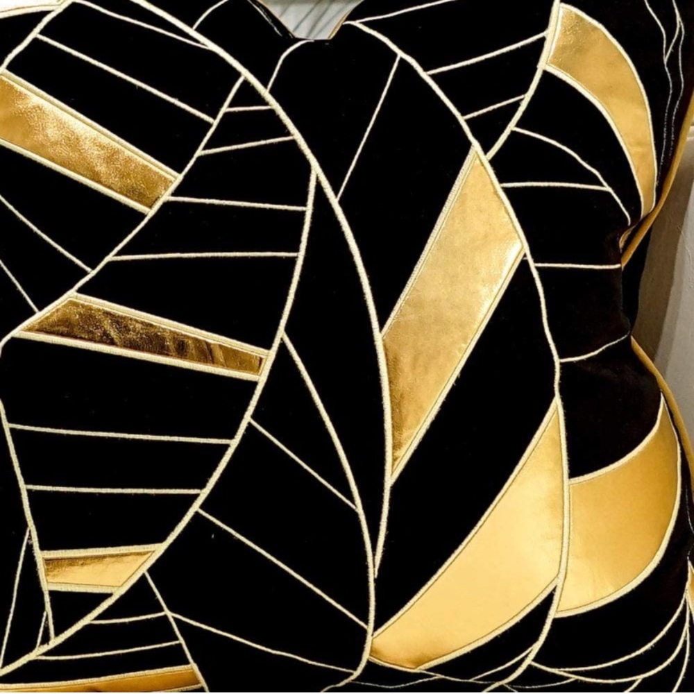 Luxury Home | Modern Black & Gold Abstract Soft Velvet Faux Leather Pillow Cover - Picture 3 of 6